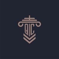 QC initial monogram logo with pillar design for law firm vector image