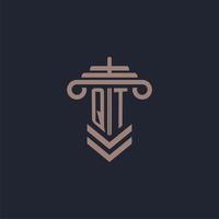 QT initial monogram logo with pillar design for law firm vector image