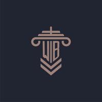 WB initial monogram logo with pillar design for law firm vector image