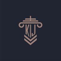 KJ initial monogram logo with pillar design for law firm vector image