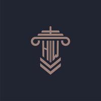 HW initial monogram logo with pillar design for law firm vector image