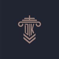 DK initial monogram logo with pillar design for law firm vector image