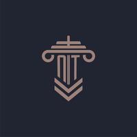NT initial monogram logo with pillar design for law firm vector image