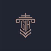 GR initial monogram logo with pillar design for law firm vector image