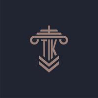 logotipo de monograma inicial tk con diseño de pilar para imagen vectorial de bufete de abogados vector