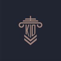 KO initial monogram logo with pillar design for law firm vector image