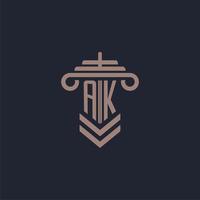 logotipo de monograma inicial ak con diseño de pilar para imagen vectorial de bufete de abogados vector