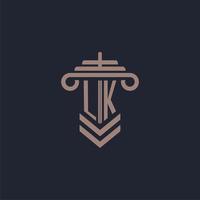 LK initial monogram logo with pillar design for law firm vector image