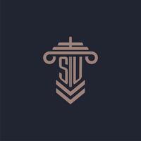 SU initial monogram logo with pillar design for law firm vector image