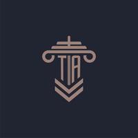 TA initial monogram logo with pillar design for law firm vector image