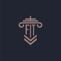 FT initial monogram logo with pillar design for law firm vector image