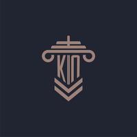 KN initial monogram logo with pillar design for law firm vector image