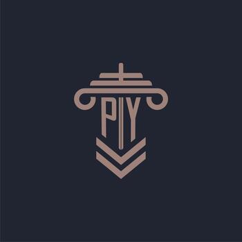 PY initial monogram logo with pillar design for law firm vector image
