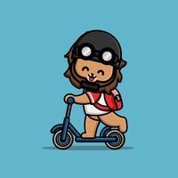 Cute lion ridding kick scooter and wear helmet vector