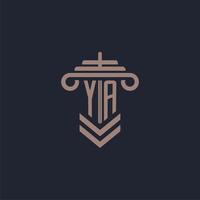 YA initial monogram logo with pillar design for law firm vector image