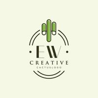 ew letra inicial vector de logotipo de cactus verde