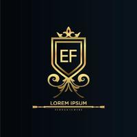 EF Letter Initial with Royal Template.elegant with crown logo vector, Creative Lettering Logo Vector Illustration.