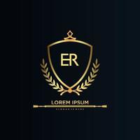 er letra inicial con plantilla real.elegante con vector de logotipo de corona, ilustración de vector de logotipo de letras creativas.