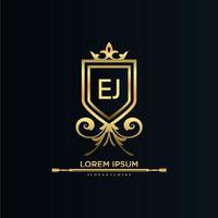 EJ Letter Initial with Royal Template.elegant with crown logo vector, Creative Lettering Logo Vector Illustration.