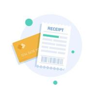 Printed receipt with credit card,flat design icon vector illustration