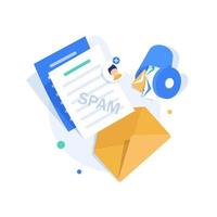 concepto de buzón de spam, advertencia de spam, ilustración de vector de icono de diseño plano