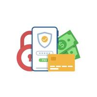 pago seguro, seguridad de la información personal, concepto de diseño de protección de cuenta para la página de destino vector