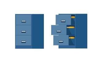 Filing cabinet with four drawer,Documents open office box vector