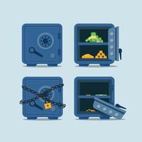 Open safe full of money,Set of security metal safes vector