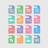 Set of Document File Formats and Labels icons. Vector illustration