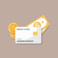 Credit cards, coins and banknotes vector