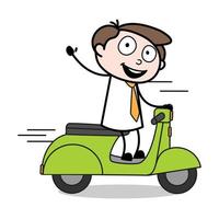 asset of a young businessman cartoon character on an old motorbike vector