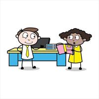 asset of a young businessman cartoon character sharing a task with his coworker vector