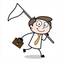 asset of a young businessman cartoon character running and carrying a white flag vector