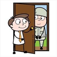 asset of a young businessman cartoon character being visited by a soldier vector