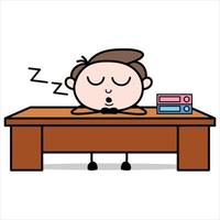 activo de un personaje de dibujos animados joven empresario durmiendo en su oficina vector