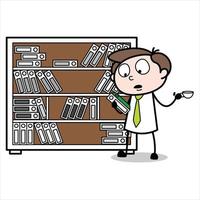 asset of a young businessman cartoon character looking for a book in the library vector