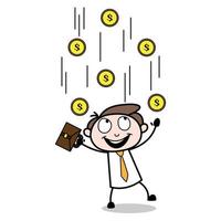 asset of a happy young businessman cartoon character being showered with coins vector