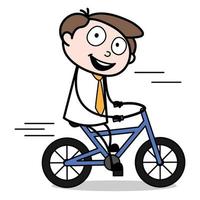 activo de un personaje de dibujos animados joven empresario andar en bicicleta vector