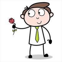 activo de un personaje de dibujos animados joven empresario que lleva una rosa vector