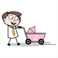 asset of a young businessman cartoon character carrying a stroller vector