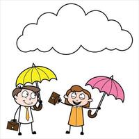 asset of a young businessman cartoon character in the rain with his friend vector