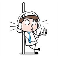 asset of a young businessman cartoon character listening to music during a break vector