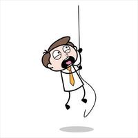 asset of a young businessman cartoon character who is having a hard time going down using a rope vector