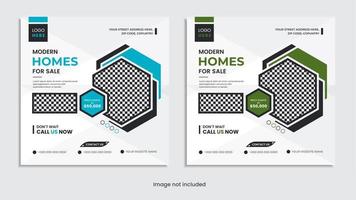 casa moderna en venta bienes raíces diseño de publicación en redes sociales con formas creativas vector