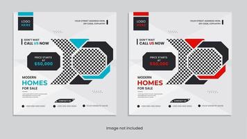 Modern Home for sale real estate social media post design set with creative shapes vector