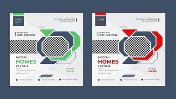 Modern Home for sale real estate social media post design set with creative shapes vector