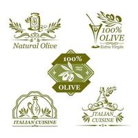 iconos de aceitunas vectoriales para aceite de oliva orgánico vector