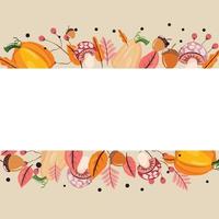 Autumn forest template with mushrooms, leaves, berries and pumpkin. Modern autumn lank rectangle template for banners, backgrounds, cards, voucher and advertisement. vector