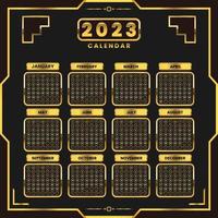 golden 2023 calendar template vector