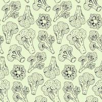 Broccoli hand drawn vector seamless pattern. Vegetable engraved style illustration. Isolated Broccoli background. Farm market product